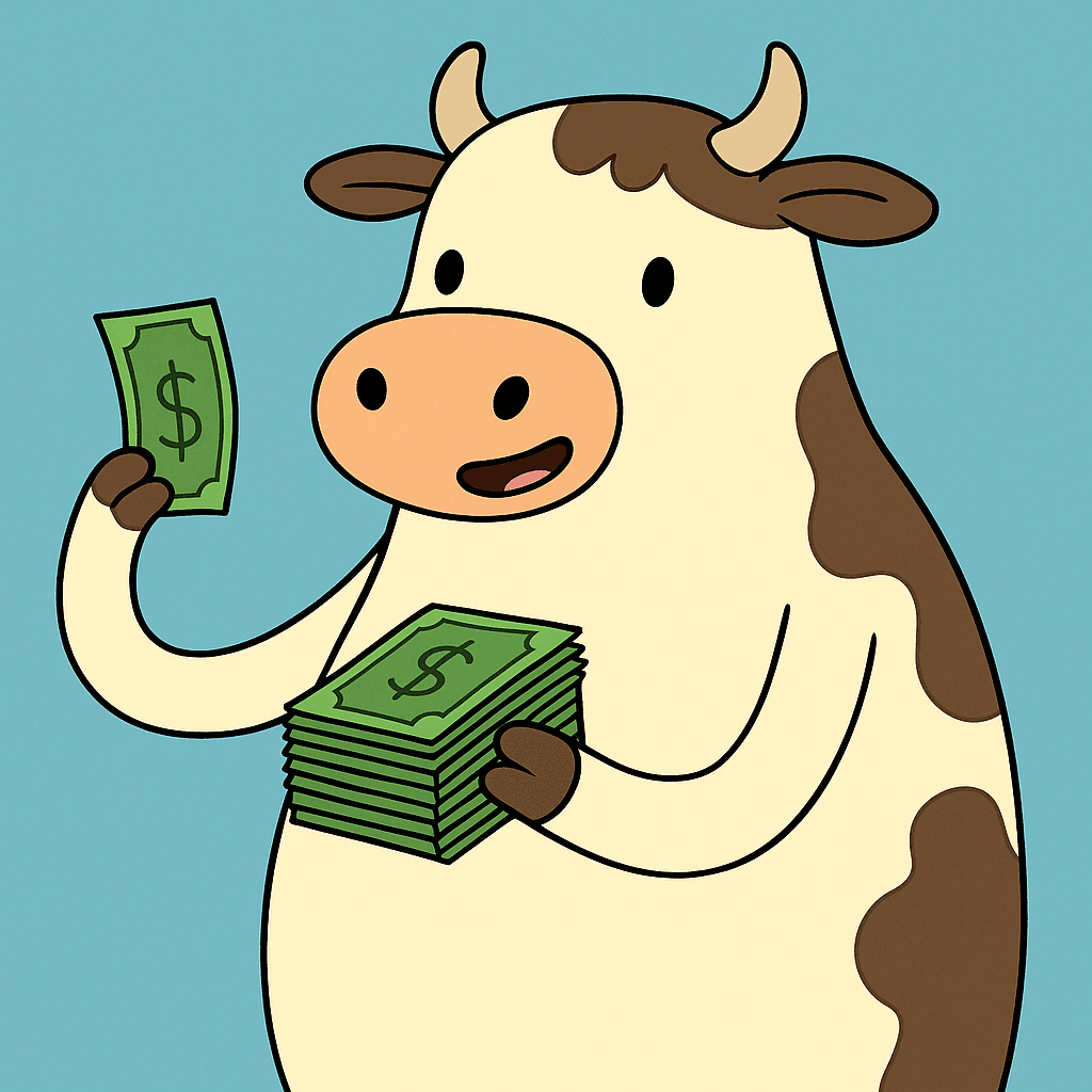 vaca segurando dinheiro bora poupar